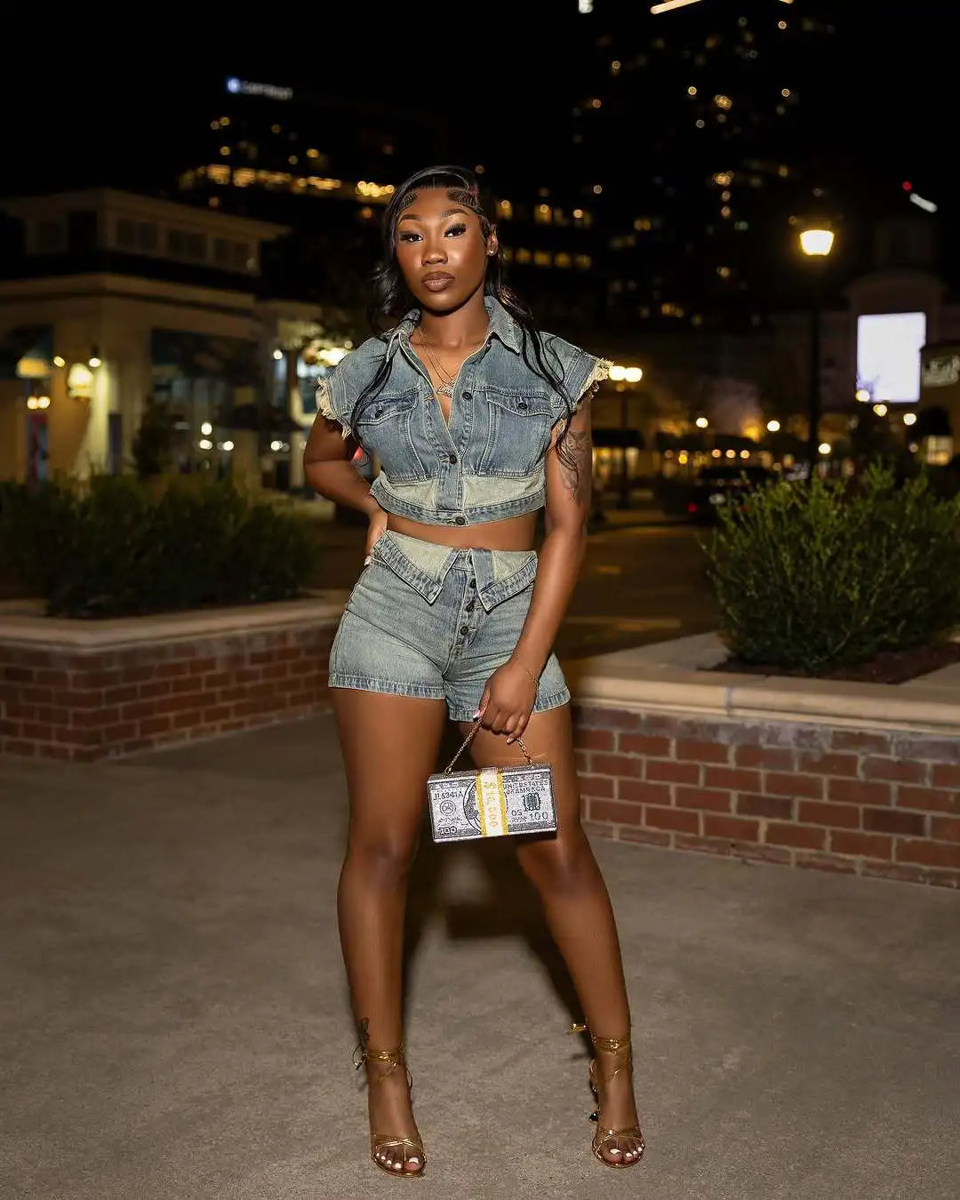 CM.YAYA Fashion Denim Women's Set Short Sleeve Jackets Tops and Shorts Jeans Sets 2025 Summer Two 2 Piece Sets Outfits Tracksuit