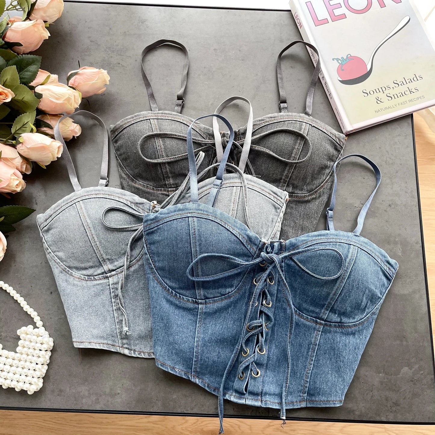 SINGREINY Fashion Women Sexy Denim Camisole Sleeveless Lace Up Skinny Tops 2024 Vintage Backless Elastics Short Streetwear Camis