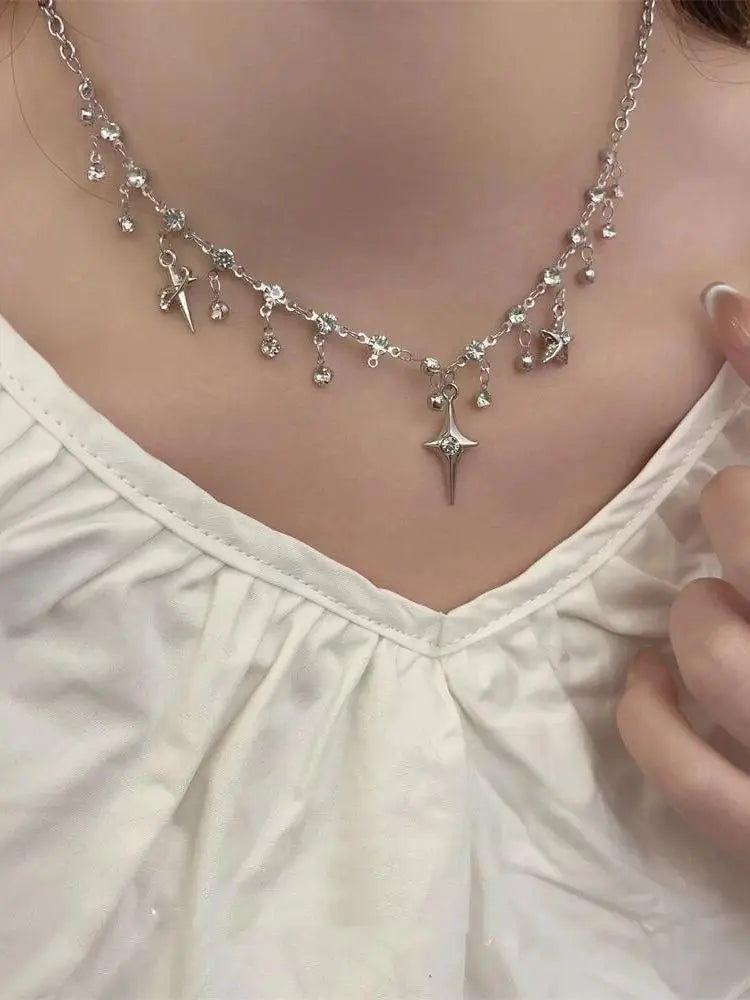 Fashion Chic Cross Crystal Zircon Pendant Tassel Necklace for Women Girls Clavicle Chain Accessories Aesthetic y2k Jewelry