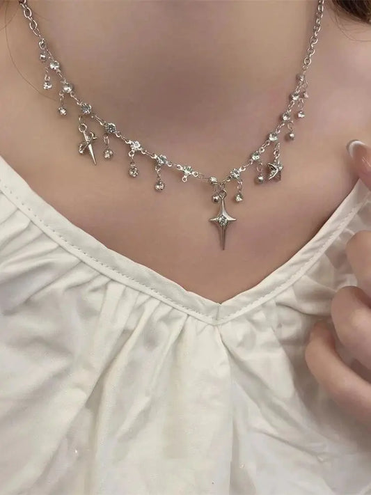 Fashion Chic Cross Crystal Zircon Pendant Tassel Necklace for Women Girls Clavicle Chain Accessories Aesthetic y2k Jewelry