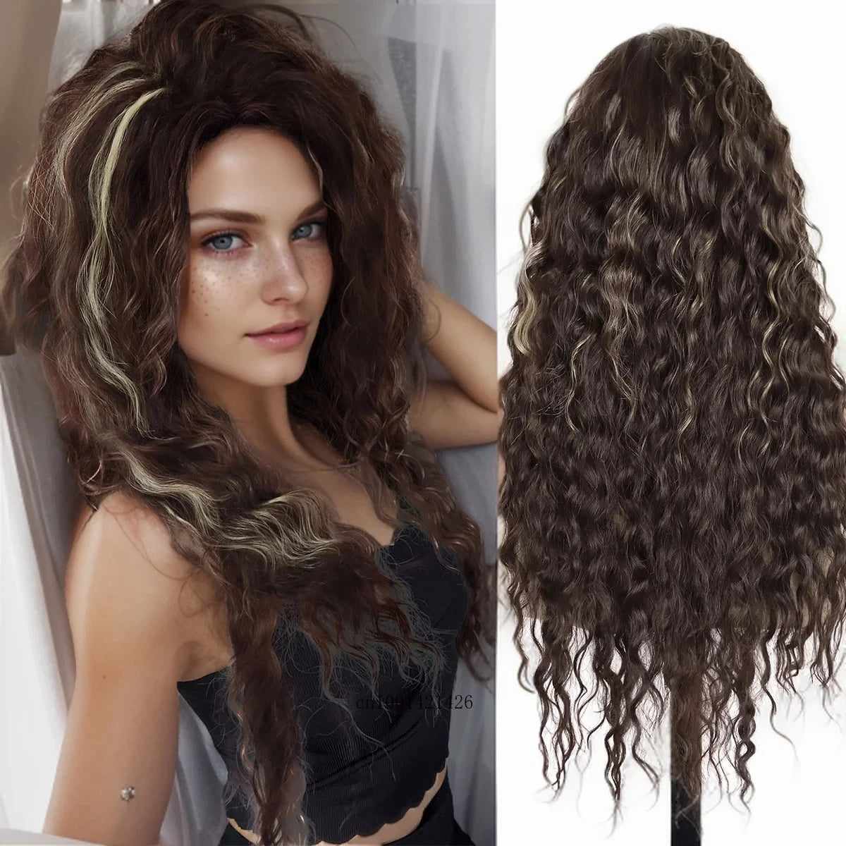 New Ash Blonde Wig Synthetic Long Curly Hair Wigs for Women Fluffy Wave Ombre Wig Costume Carnival Party Regular Cur Wig 26 Inch
