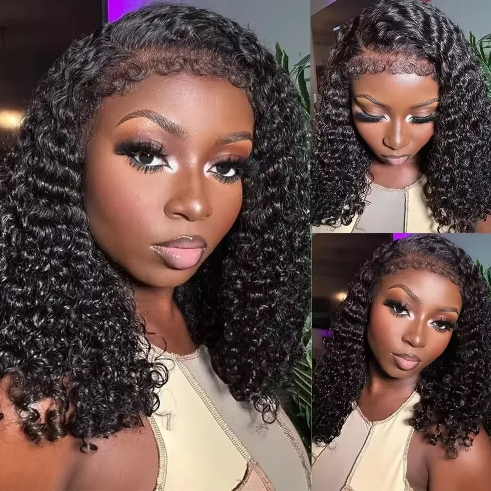 Short Bob Edge Kinky Curly Wig Baby Human Hair Wig 180 pixie cut curly Lace Front Wigs Curly bob Human Hair Lace Frontal Wigs