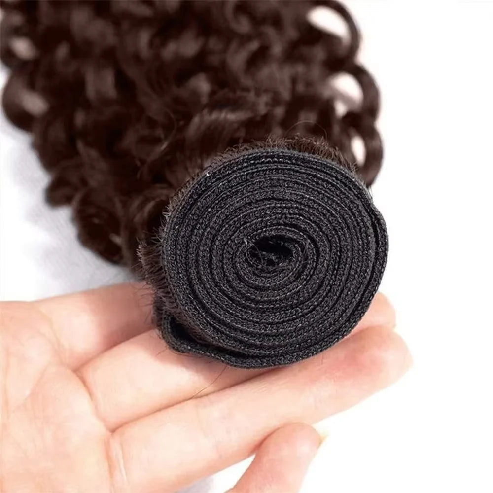 #4 Chocolate Brown Water Wave Curly 10-30 Inch Human Hair Bundles Deep Curly Wave Brazilian Virgin Raw Hair Sew-In Bundles