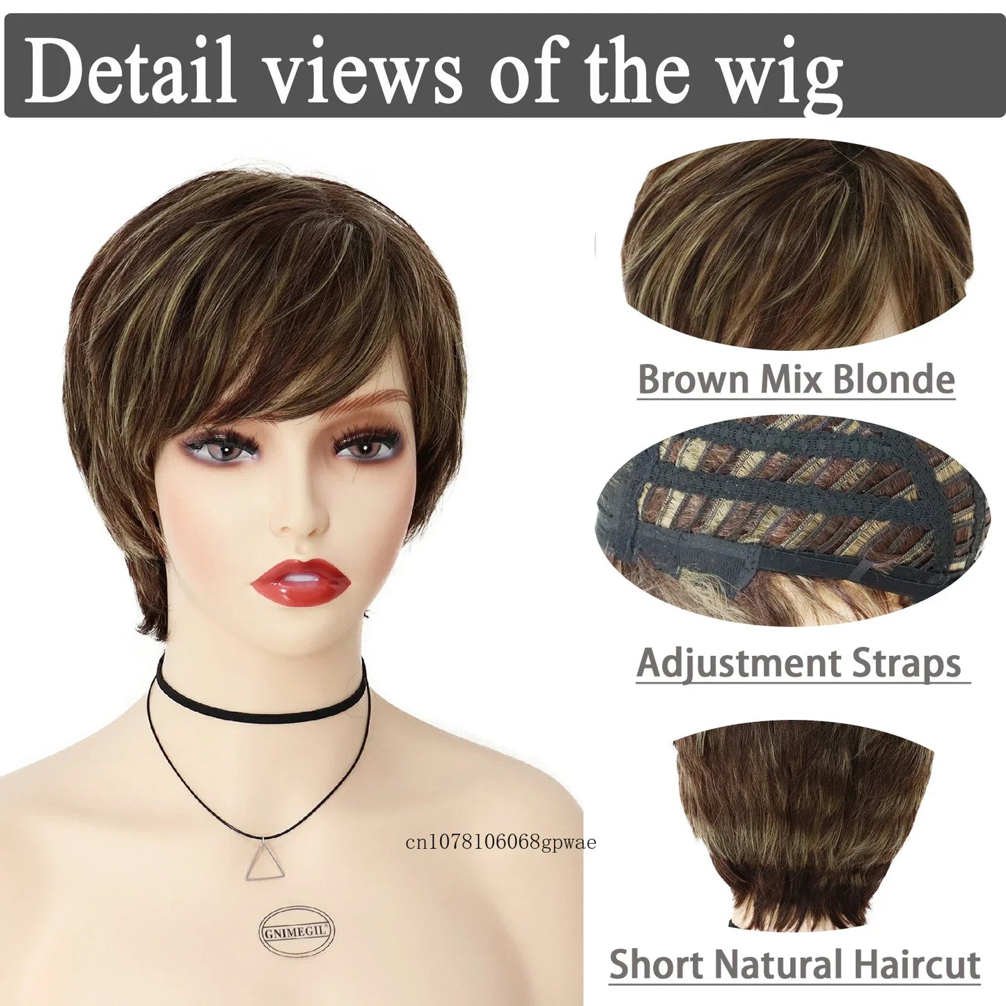 Short Pixie Cut Wig for Women Natural Haircut Brown Mix Blonde Wig with Bangs Daily Cosplay Halloween Party Casual Ladies Wigs