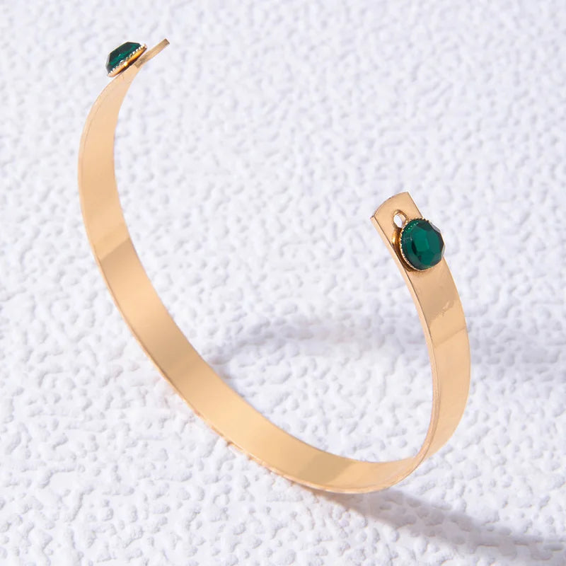 Tocona New Flower Inlaid Brick Open Bangle for Women's Vintage Green Stone Single Bracelet Party Jewelry Accessories брасле23692