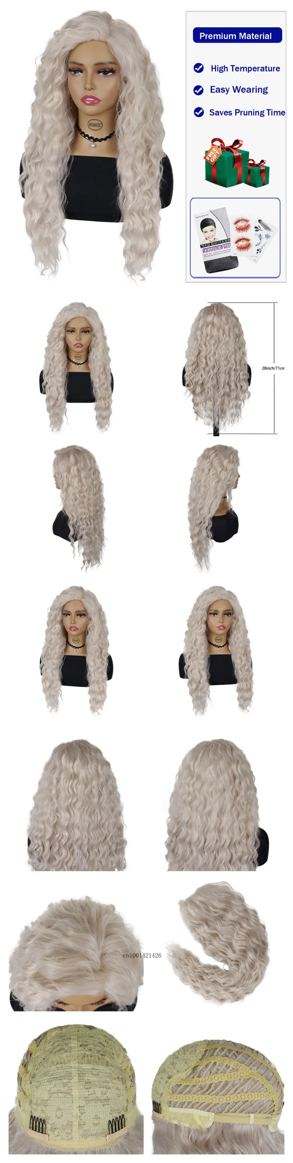 New Ash Blonde Wig Synthetic Long Curly Hair Wigs for Women Fluffy Wave Ombre Wig Costume Carnival Party Regular Cur Wig 26 Inch