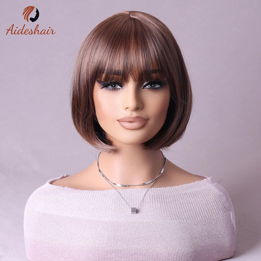 Synthetic  aideshair wig Full head set feminine clavicle Bob simulates natural short hair everyday full  top synthetic wig